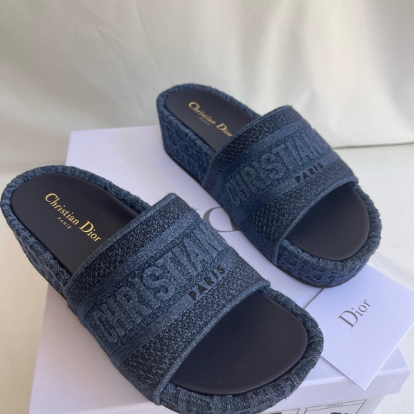 REAL Christian Dior Oblique DWay Platform Sandals Sizes 38 US 8 Denim New - Picture 4 of 15